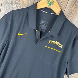 Nike MLB Pittsburgh Pirates Woven Dri-FIT Polo Shirt Black Mens Medium Authentic